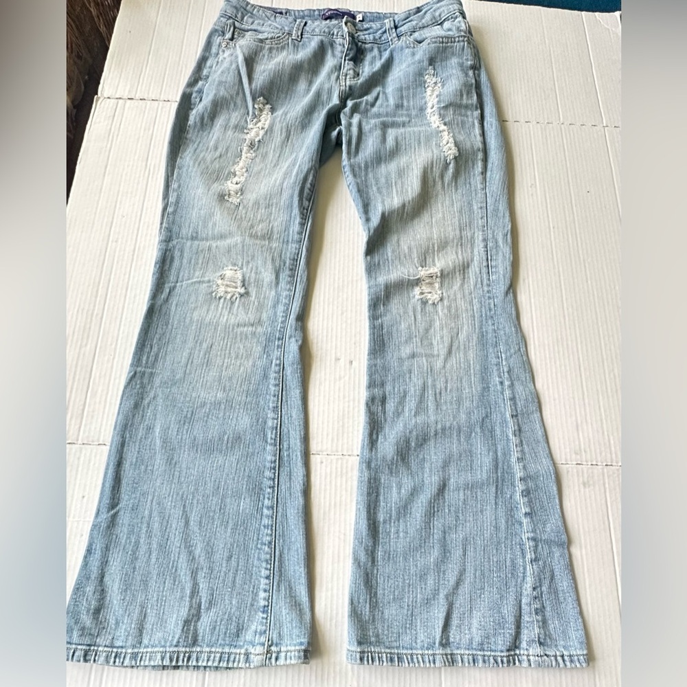 Y2K Vigoss Jeans The Miami Flare Boot Distressed Faded Wash Sz 9